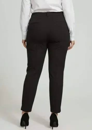 Front Ribbed Plus Size Fabric Pants Black - 3