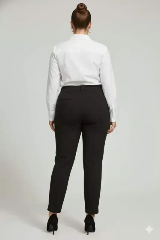 Front Ribbed Plus Size Fabric Pants Black - 4