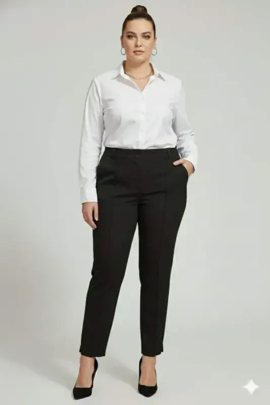Front Ribbed Plus Size Fabric Pants Black - 5