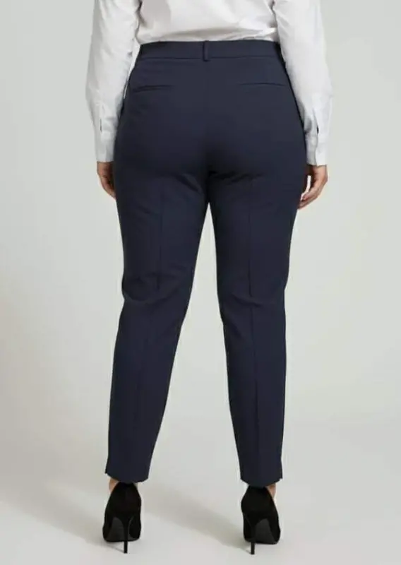 Front Ribbed Plus Size Fabric Trousers Navy Blue - 3