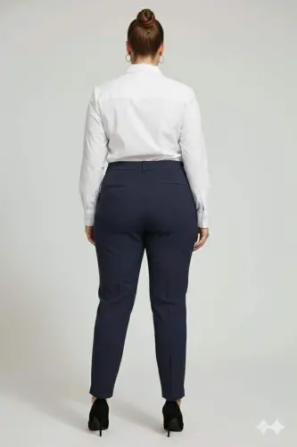 Front Ribbed Plus Size Fabric Trousers Navy Blue - 4