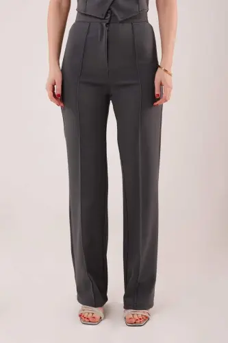 Front Seam Detail Single Button Gray Pants - BÜYÜKBEDENIZ (1)