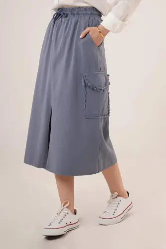 Front Slit Pocket Detailed Indigo Skirt - 1