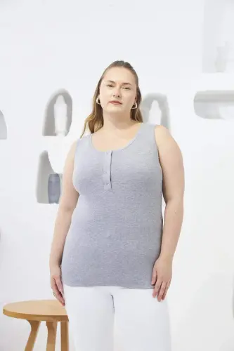 Front Snap Plus Size Tank Top Grey - 1