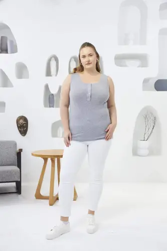 Front Snap Plus Size Tank Top Grey - 5
