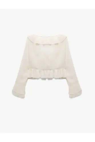 Front Tie Detail Asymmetric Long Sleeve Ruffle - 5