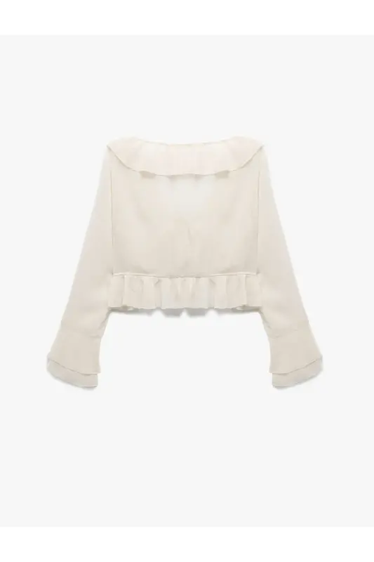 Front Tie Detail Asymmetric Long Sleeve Ruffle - 5