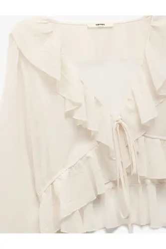 Front Tie Detail Asymmetric Long Sleeve Ruffle - 6