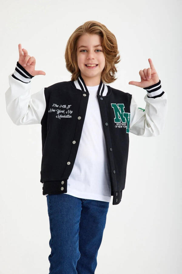 FS NY Embroidered Leather Sleeve Black/Ecru Girls/Boys Kids College Jacket 5-6-7-8-9-10-11-12-13-14-15-16 Years - 1