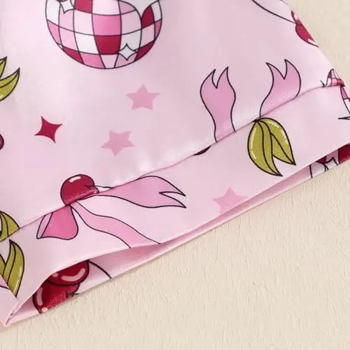 Fsadfeas Kids Toddler Girls Pajamas Baby Short Sleeve Lapel Button Down Tops + Shorts Satin Silk Sleepwear Summer Loungewear - 7