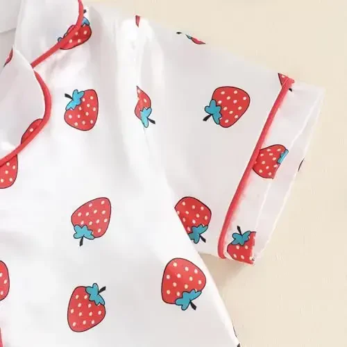 Fsadfeas Kids Toddler Girls Pajamas Baby Short Sleeve Lapel Button Down Tops + Shorts Satin Silk Sleepwear Summer Loungewear - 4