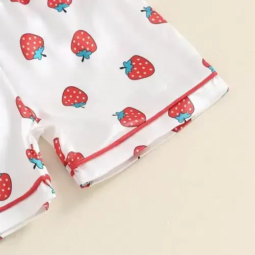 Fsadfeas Kids Toddler Girls Pajamas Baby Short Sleeve Lapel Button Down Tops + Shorts Satin Silk Sleepwear Summer Loungewear - 5