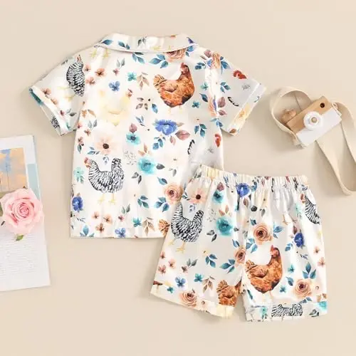 Fsadfeas Kids Toddler Girls Pajamas Baby Short Sleeve Lapel Button Down Tops + Shorts Satin Silk Sleepwear Summer Loungewear - 4