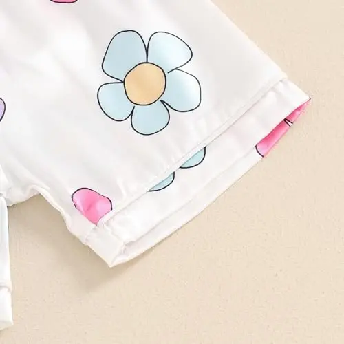 Fsadfeas Kids Toddler Girls Pajamas Baby Short Sleeve Lapel Button Down Tops + Shorts Satin Silk Sleepwear Summer Loungewear - 6