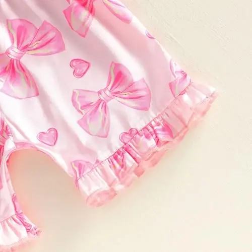 Fsadfeas Kids Toddler Girls Pajamas Baby Short Sleeve Lapel Button Down Tops + Shorts Satin Silk Sleepwear Summer Loungewear - 6