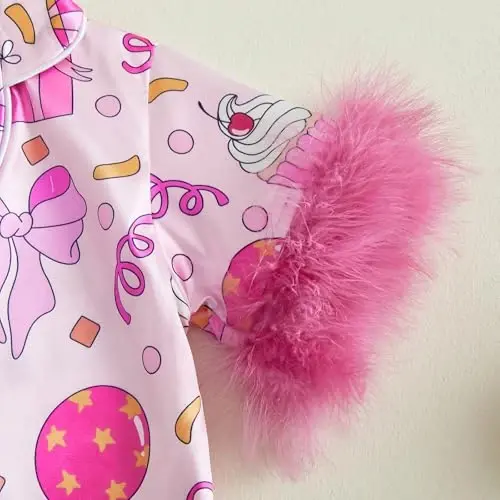 Fsadfeas Kids Toddler Girls Pajamas Baby Short Sleeve Lapel Button Down Tops + Shorts Satin Silk Sleepwear Summer Loungewear - 5