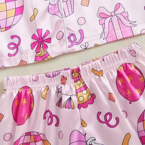 Fsadfeas Kids Toddler Girls Pajamas Baby Short Sleeve Lapel Button Down Tops + Shorts Satin Silk Sleepwear Summer Loungewear - 6