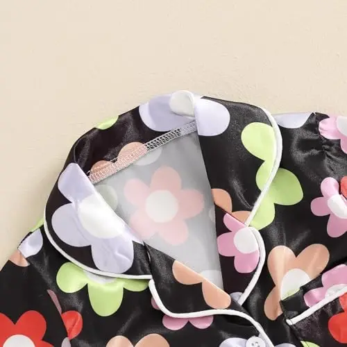 Fsadfeas Kids Toddler Girls Pajamas Baby Short Sleeve Lapel Button Down Tops + Shorts Satin Silk Sleepwear Summer Loungewear - 5