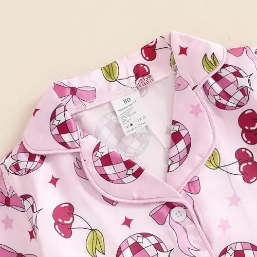 Fsadfeas Kids Toddler Girls Pajamas Baby Short Sleeve Lapel Button Down Tops + Shorts Satin Silk Sleepwear Summer Loungewear - 6