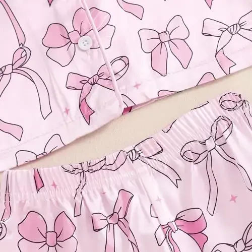 Fsadfeas Kids Toddler Girls Pajamas Baby Short Sleeve Lapel Button Down Tops + Shorts Satin Silk Sleepwear Summer Loungewear - 5