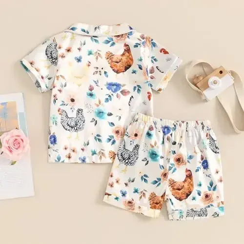 Fsadfeas Kids Toddler Girls Pajamas Baby Short Sleeve Lapel Button Down Tops + Shorts Satin Silk Sleepwear Summer Loungewear - 4