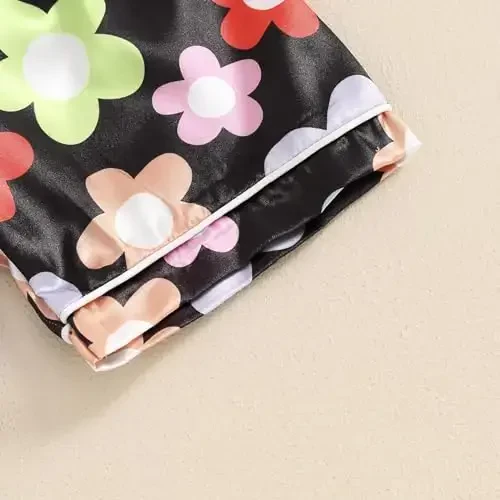 Fsadfeas Kids Toddler Girls Pajamas Baby Short Sleeve Lapel Button Down Tops + Shorts Satin Silk Sleepwear Summer Loungewear - 6