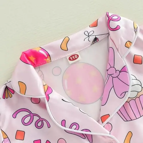 Fsadfeas Kids Toddler Girls Pajamas Baby Short Sleeve Lapel Button Down Tops + Shorts Satin Silk Sleepwear Summer Loungewear - 4