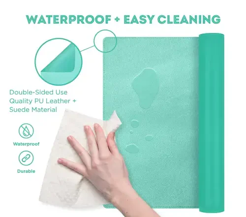 FTC PU Leather Desk Pad and Blotter, Non-Slip Flannelette Base, Stitched, Mouse and Writing Mat - 31.5” x 15.75” Turquoise-TURQUOISE - FTC (1)