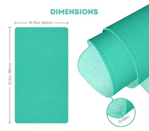 FTC PU Leather Desk Pad and Blotter, Non-Slip Flannelette Base, Stitched, Mouse and Writing Mat - 31.5” x 15.75” Turquoise - 8
