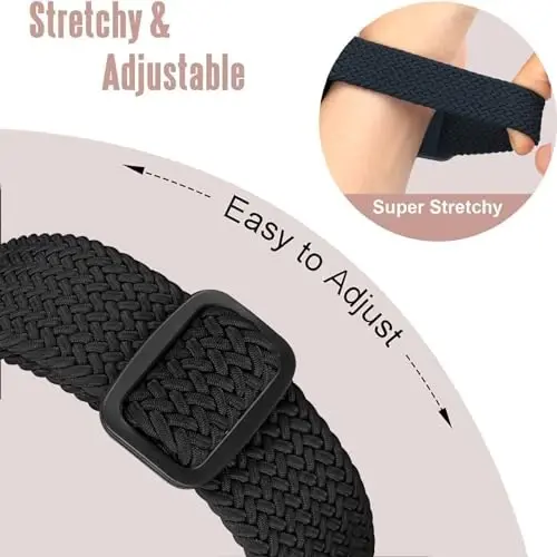 FTYQUEE 4 Pack Braided Stretchy Adjustable Straps 16mm 18mm Quick Release for Women Men,Sport Elastic Nylon Cloth Wristbands Band Width 16mm 18mm - 2