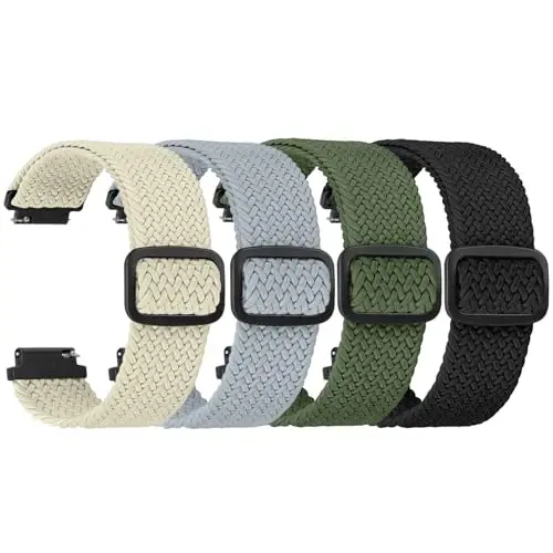 FTYQUEE 4 Pack Braided Stretchy Adjustable Straps 16mm 18mm Quick Release for Women Men,Sport Elastic Nylon Cloth Wristbands Band Width 16mm 18mm 
