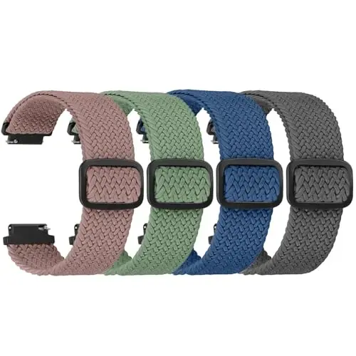 FTYQUEE 4 Pack Braided Stretchy Adjustable Straps 16mm 18mm Quick Release for Women Men,Sport Elastic Nylon Cloth Wristbands Band Width 16mm 18mm 