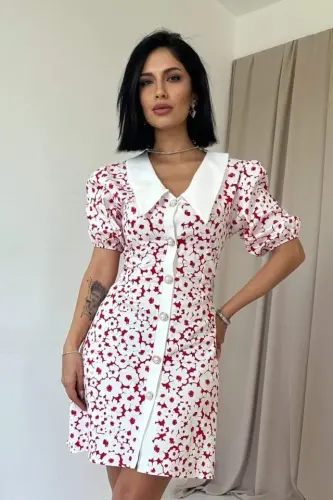 Fuchsia Apron Collar Poplin Dress - BÜYÜKBEDENIZ (1)