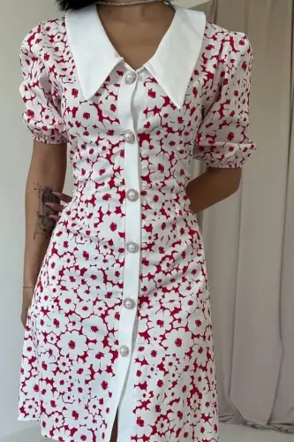 Fuchsia Apron Collar Poplin Dress - 3