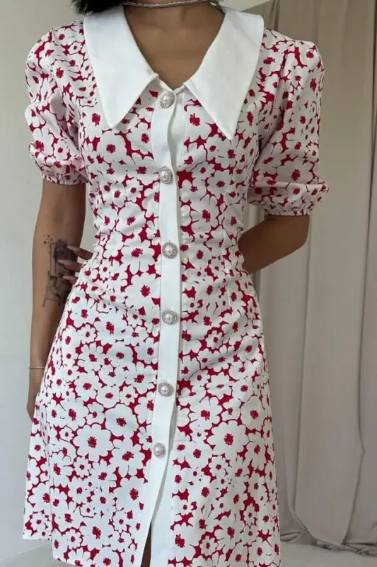 Fuchsia Apron Collar Poplin Dress - 3