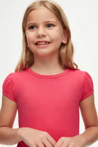 Fuchsia Basic Qiz Bola Nol Yoqa Tarvuz Qol Ko'ylak-FUCHSIA ROSE - 2