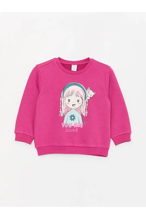 Fuchsia bike neck printed baby girl sweatshirt - 1