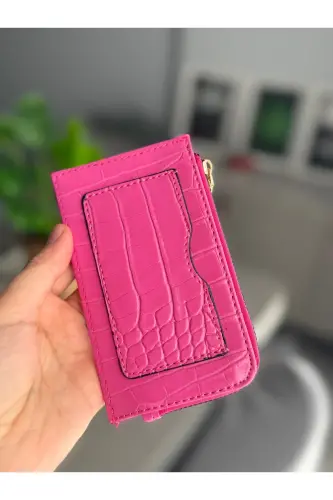 Fuchsia Croco Patterned Cardholder Wallet-Pink - 4