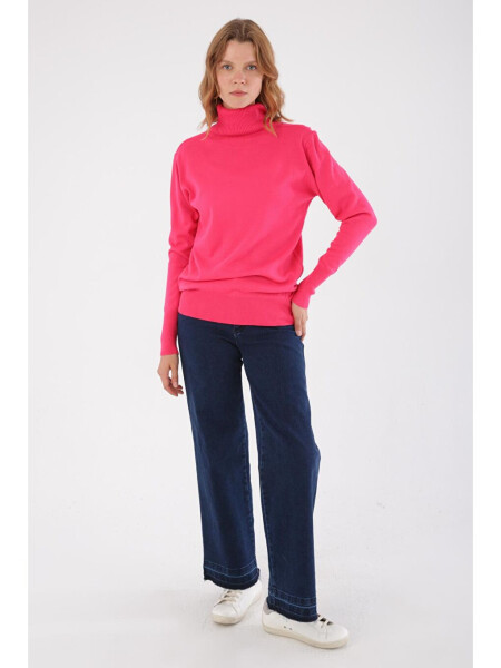 Fuchsia Fisherman Neck Short Knit Sweater - 6