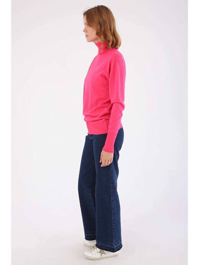 Fuchsia Fisherman Neck Short Knit Sweater - 3