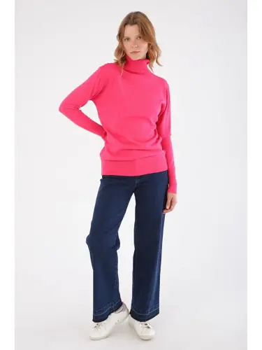 Fuchsia Fisherman Neck Short Knit Sweater - 1