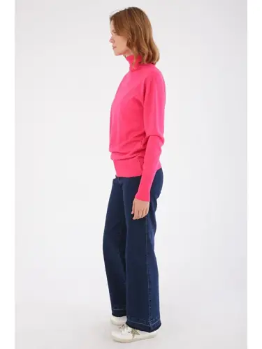 Fuchsia Fisherman Neck Short Knit Sweater - 3