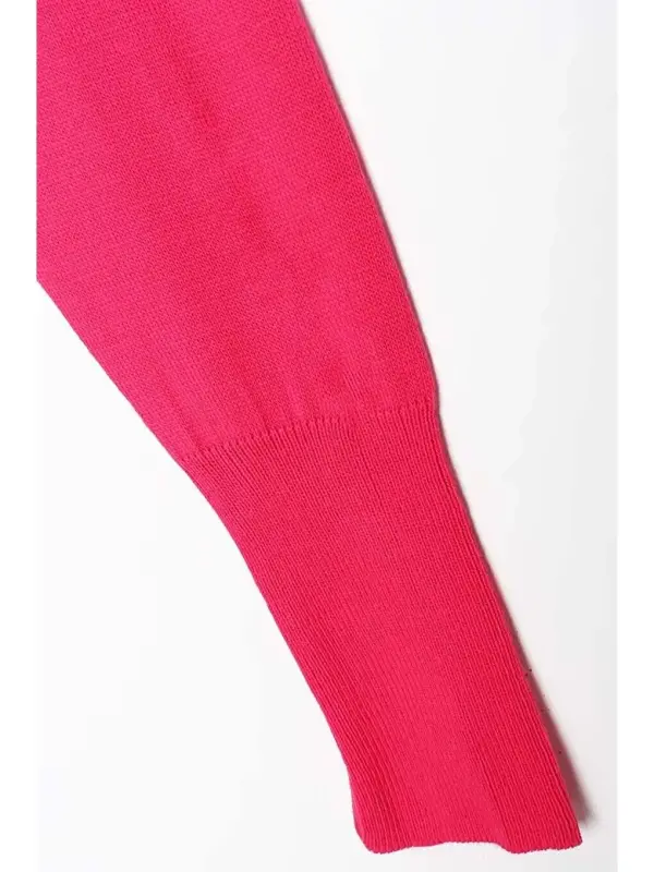 Fuchsia Fisherman Neck Short Knit Sweater - 5