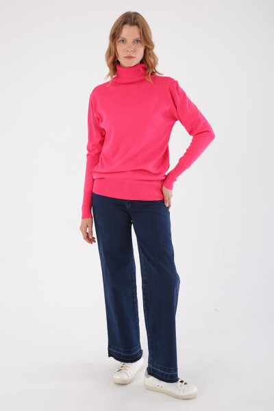 Fuchsia Fisherman Neck Short Knit Sweater - 10