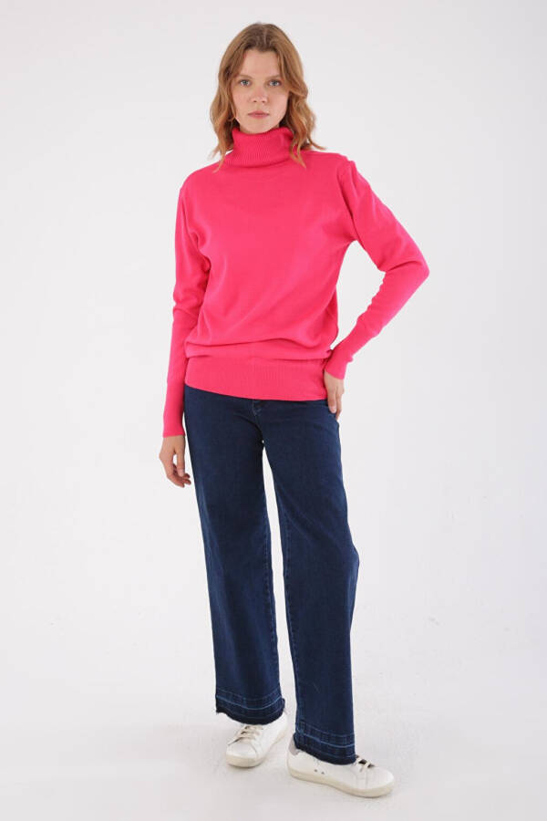 Fuchsia Fisherman Neck Short Knit Sweater - 10
