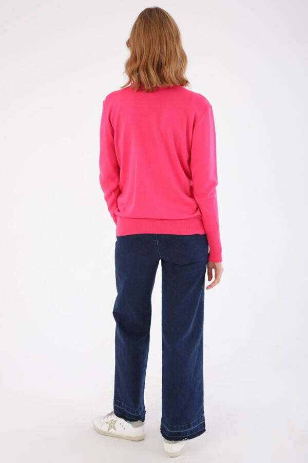 Fuchsia Fisherman Neck Short Knit Sweater - 12