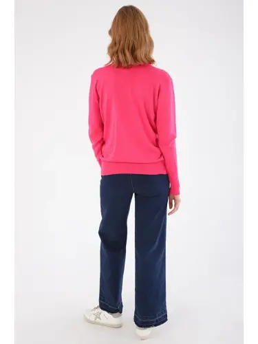 Fuchsia Fisherman Neck Short Knit Sweater - 4