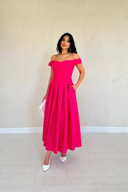 Fuchsia Jacquard Dress - BÜYÜKBEDENIZ