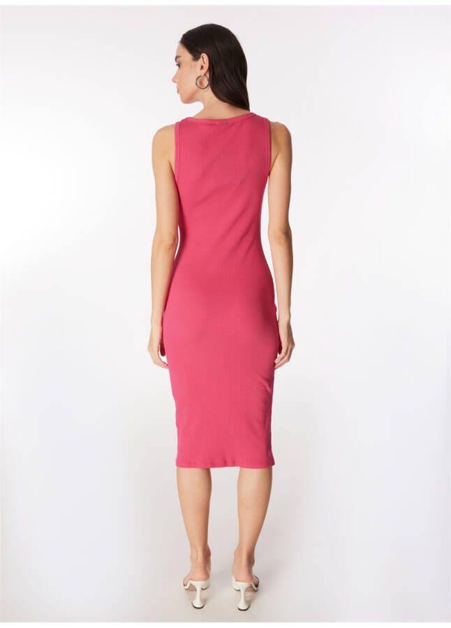 Fuchsia midi dress with ribbed crew neck and turtleneck. - 10