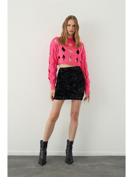 Fuchsia Oversized Holey Knit Crop Sweater - 7